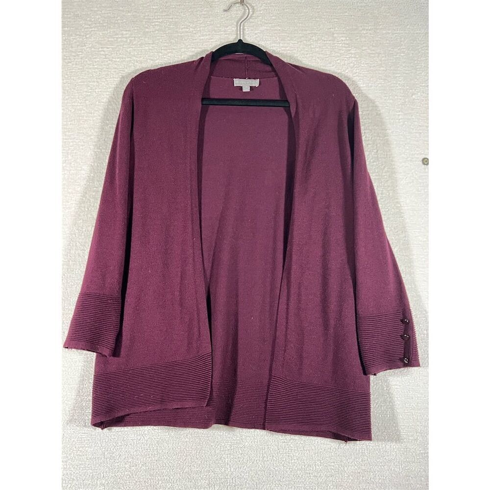 Evolution Women's Cardigan Sweater M Burgundy Red Button Sleeve Casual